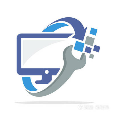 圖標徽標與計算機修理及電視顯示器維修概念的融合